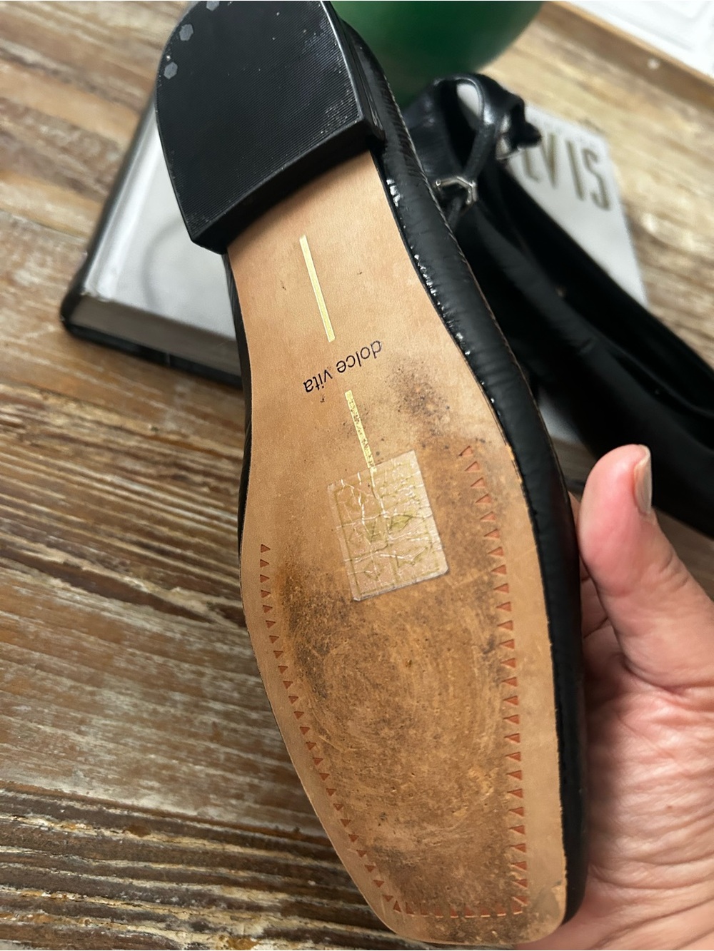 Dolce Vita Black Patent Square-Toe Ankle-Strap Flats - Picture 8 of 8